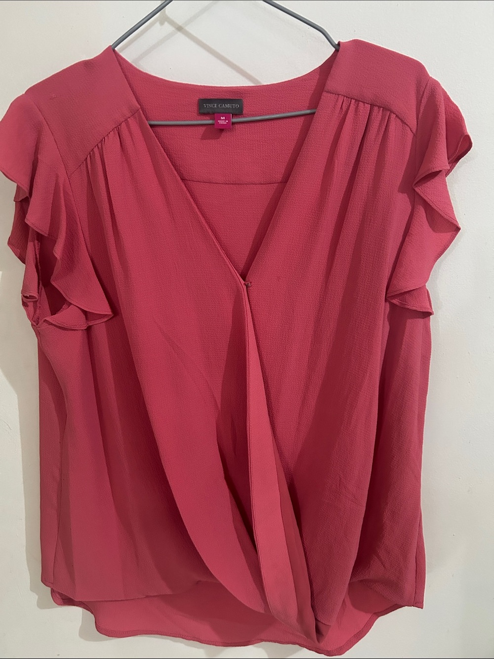 Vince Camuto Rose Pink Ruffle Sleeve V-Neck Blouse